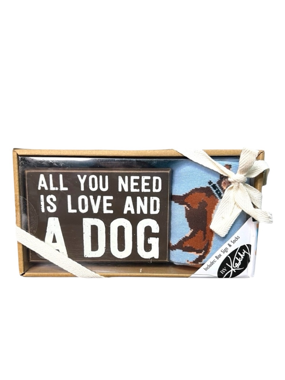 All You Need Is Love and a Dog Gift Box Set Dog Socks Sign Primitives By Kathy